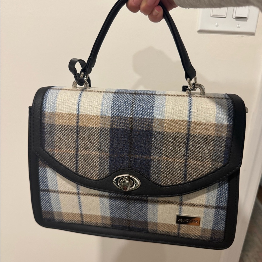 Checkered Satchel - Navy and Beige